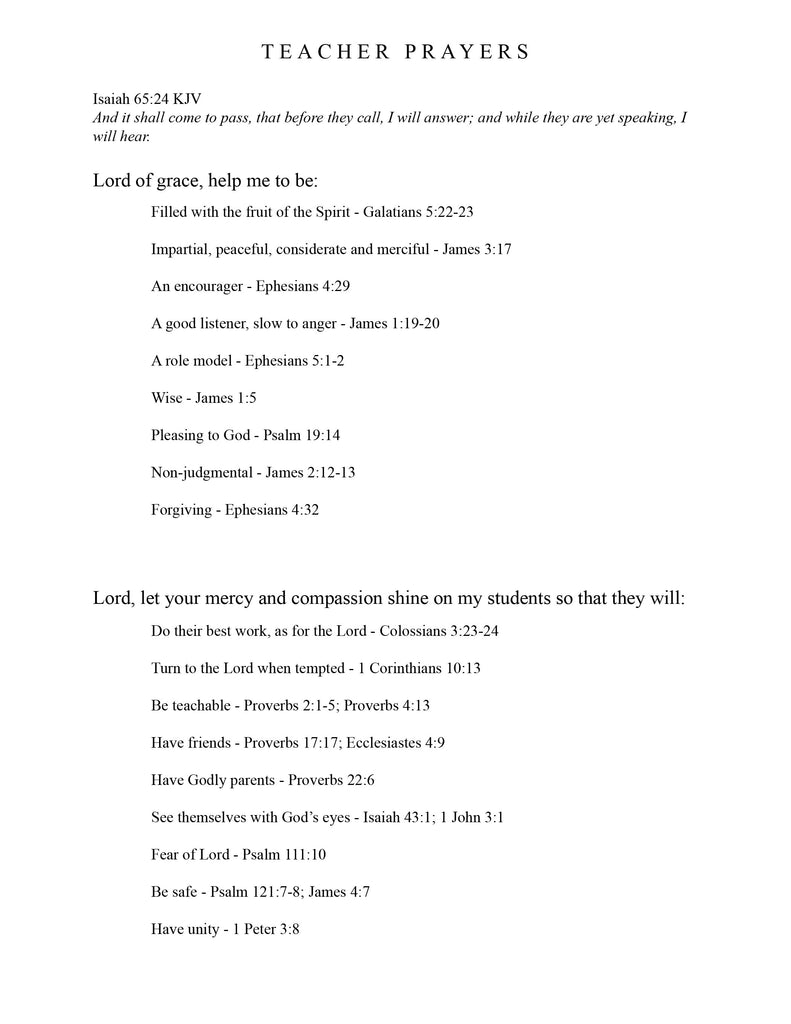 Teacher Planner Prayer Page